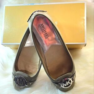 MICHAEL KORS Fulton Faux Saffiano Leather Moccasin Size 8 Steel Grey